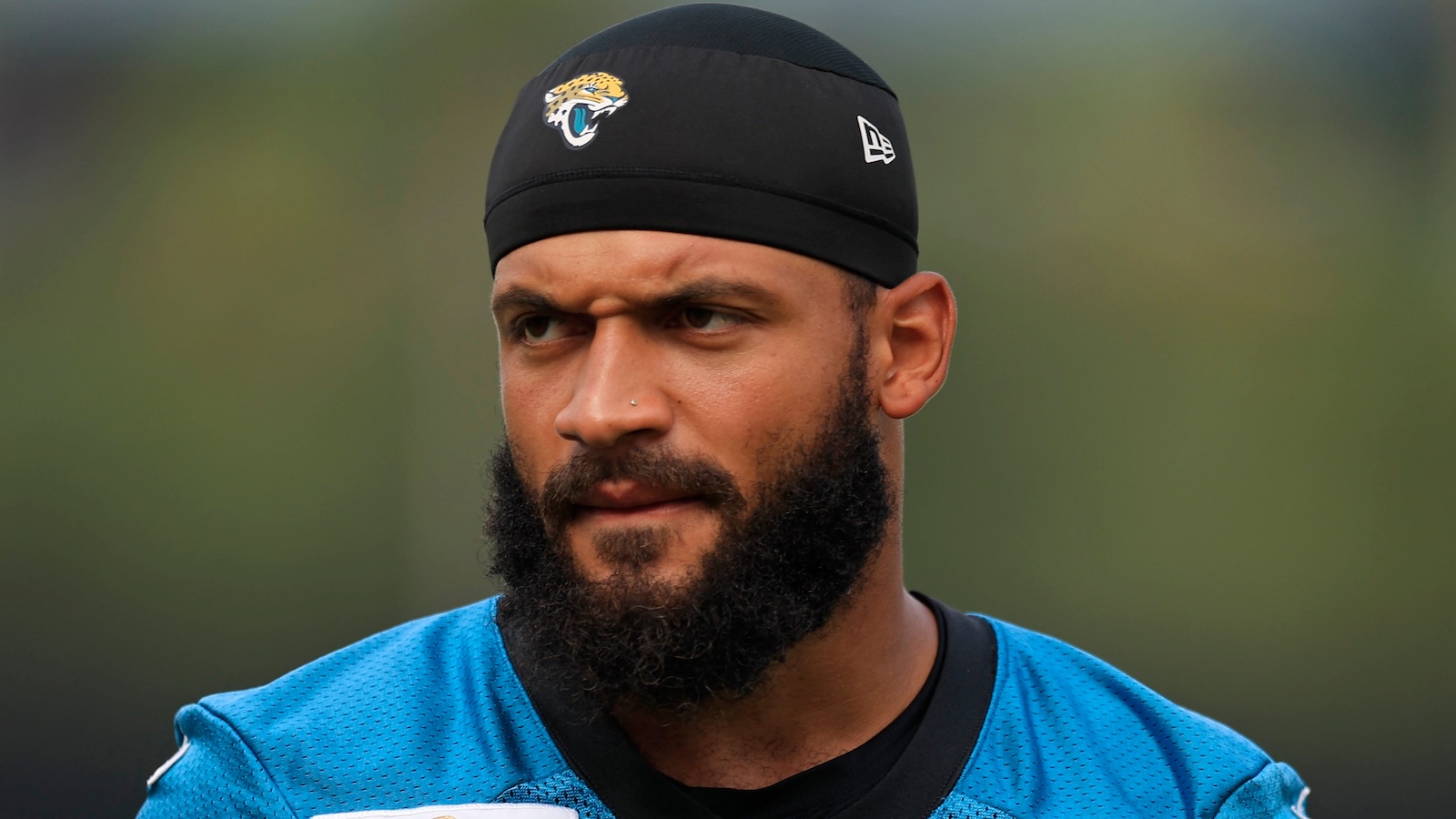 Gabe Davis looks on at practice