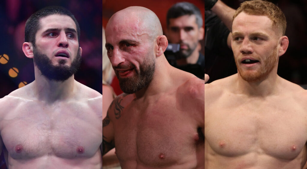 Islam Makhachev, Alexander Volkanovski, and Jack Della Maddalena