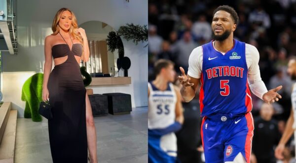 Malik Beasley in uniform and Larsa Pippen in dress