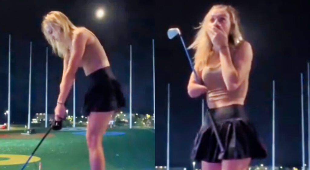 Marin Carter playing golf at Topgolf