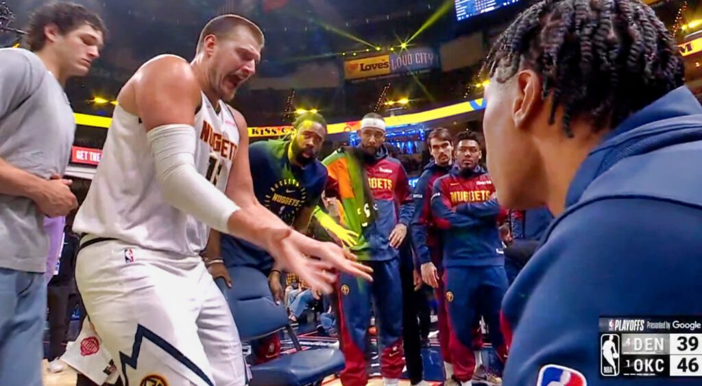 Nikola Jokic coaching his teammates
