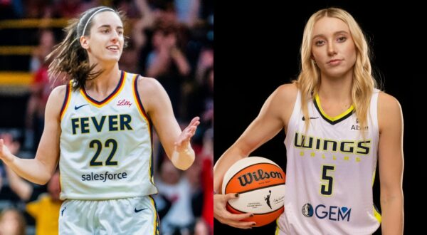 Paige Bueckers and Caitlin Clark in uniform