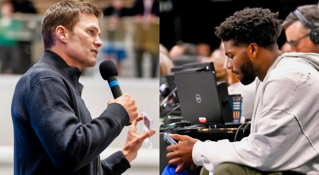 Split image of Tom Brady and Shedeur Sanders