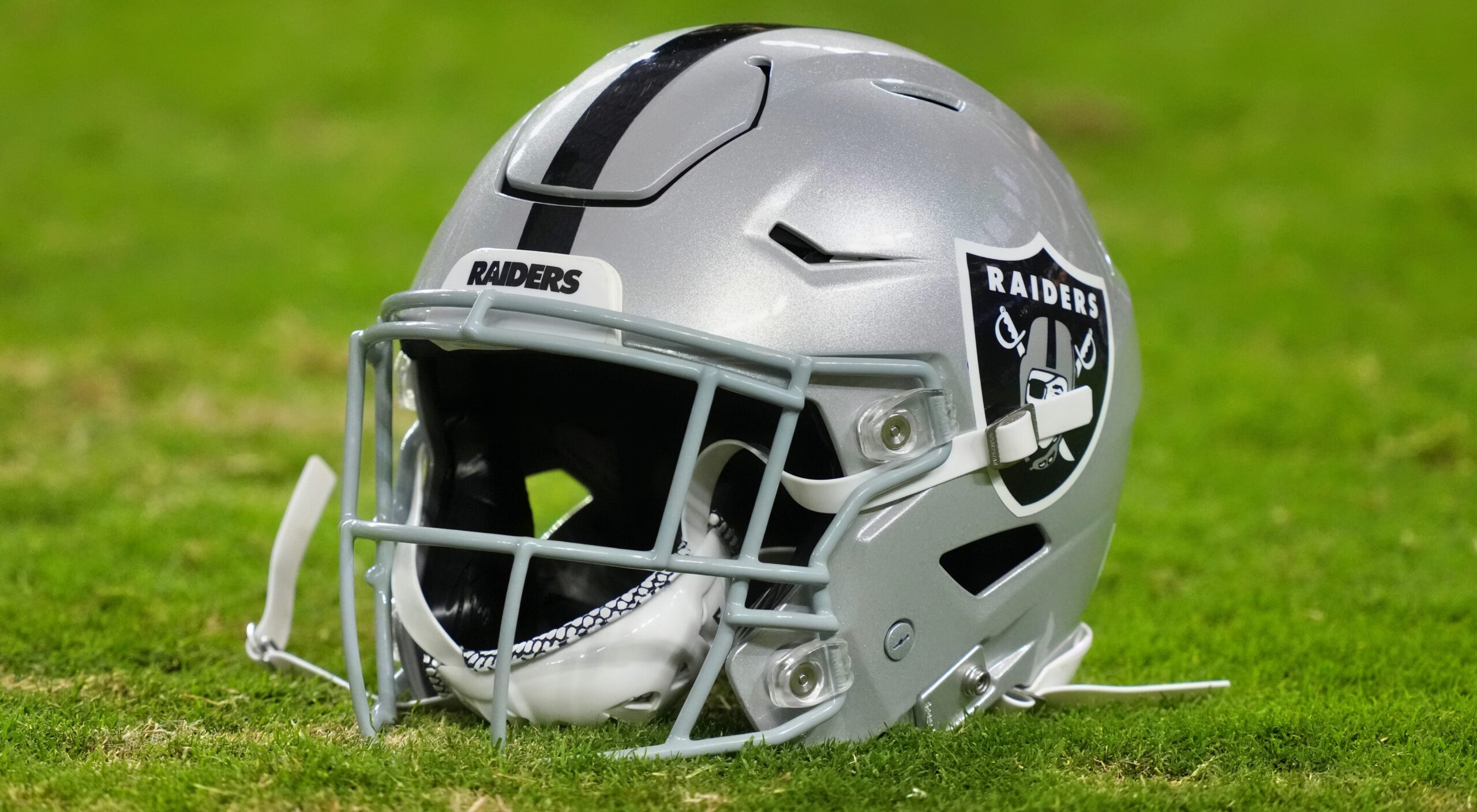 Las Vegas Raiders helmet on the ground