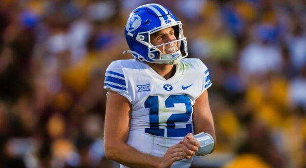 Brigham Young University quarterback Jake Retzlaff in uniform