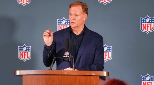 NFL Commissioner Roger Goodell addresses the media