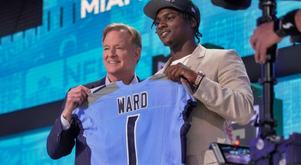 Cam Ward posing with Roger Goodell