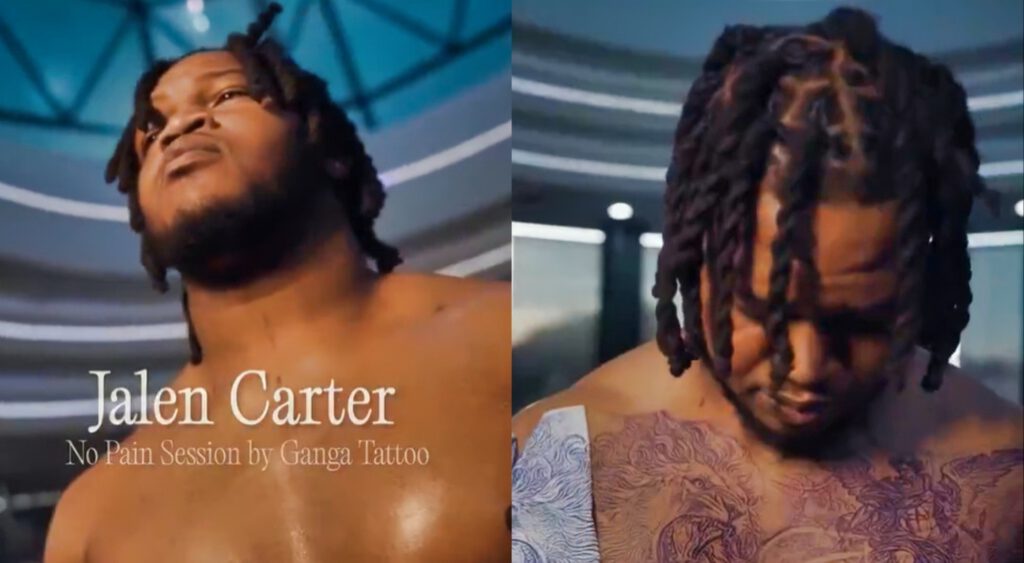 Jalen Carter getting a new tattoo.