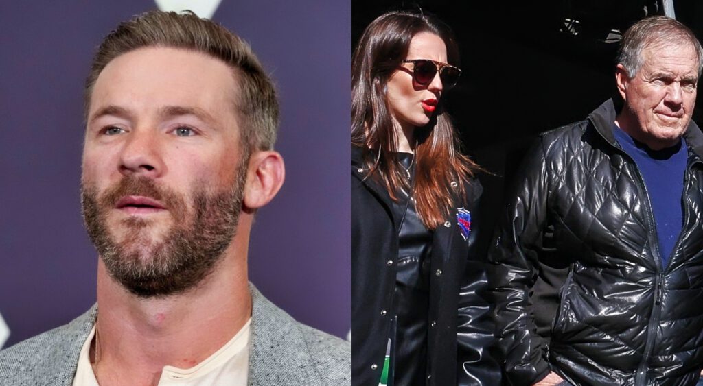 Julian Edelman, Jordon Hudson and Bill Belichick.