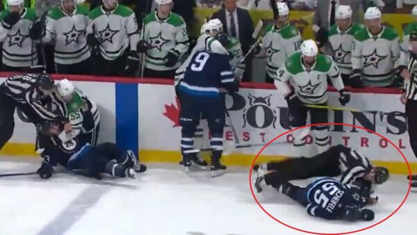 Mark Scheifele gets dropped on huge punch from Jamie Benn