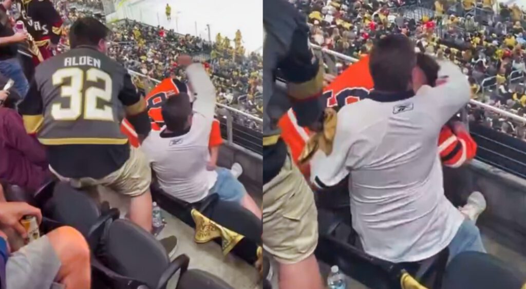 Edmonton Oilers fans fighting wach other.