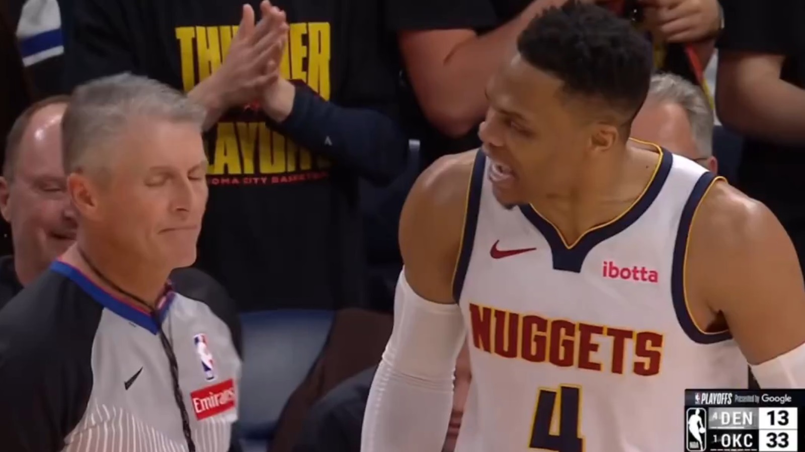 Russell Westbrook talking to Scott Foster