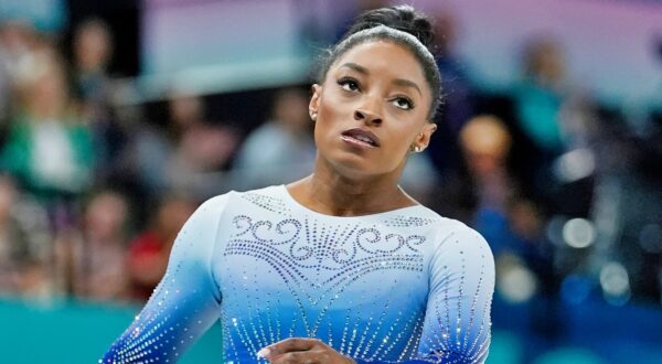 Simone Biles of the United States in a leotard